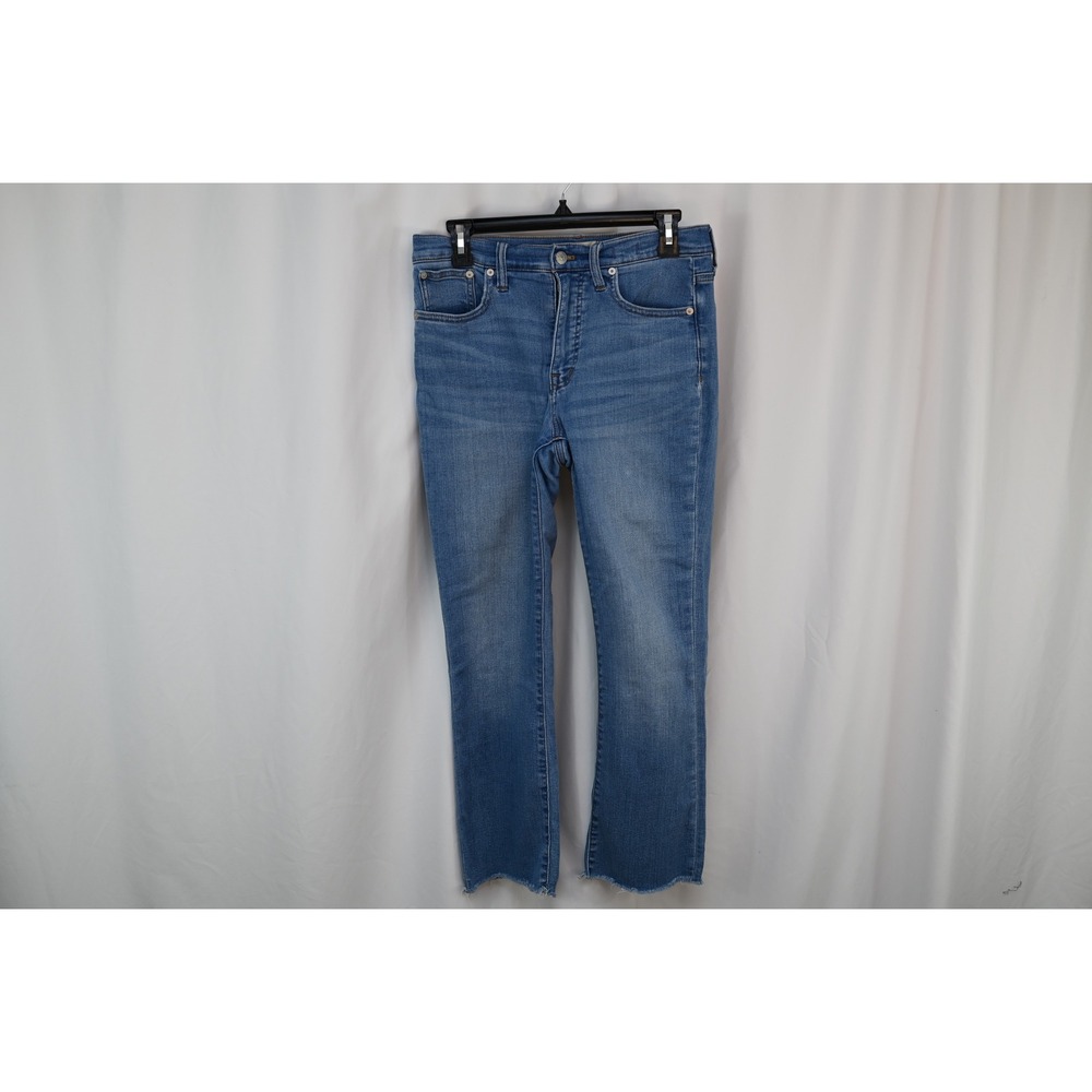 Madewell Cali Demi Boot Jeans Size 27 Blue Raw Hem High Rise Stretch Denim